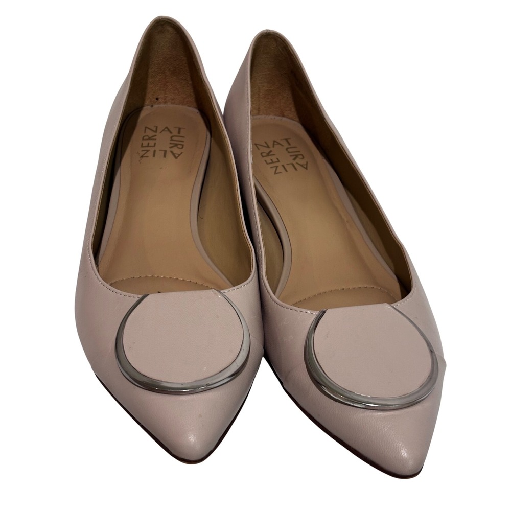 Naturalizer Stella Blush Leather Pointed Toe Ballet Flats Silver Ring Womens 8.5